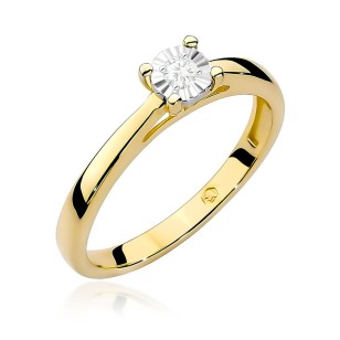 Złoty pierścionek próby 585 z okrągłym diamentem laboratoryjnym 0,08 ct VS2 F ERgold