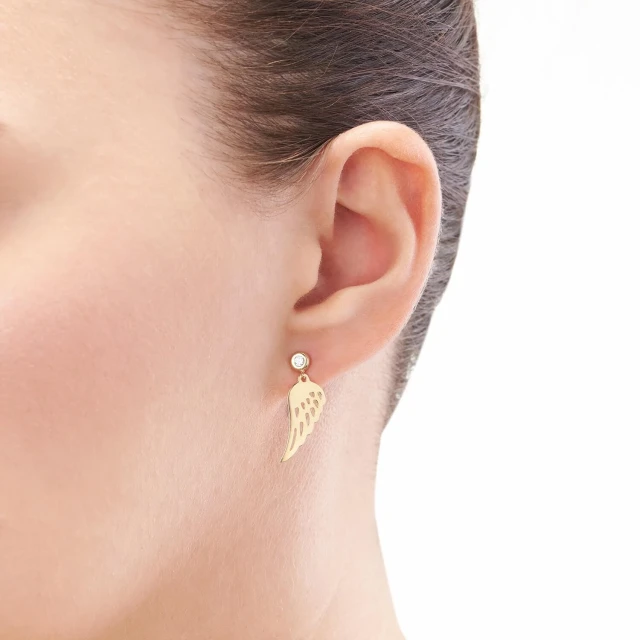 Gold Hängende Ohrringe Flügel Zirkonia Probe 585