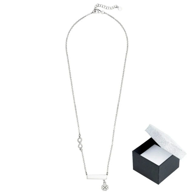 Silber Infinity Halskette und Klee ENGRAVER