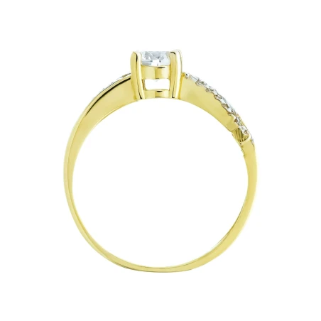 Złoty pierścionek cyrkonie przeplatany wzór