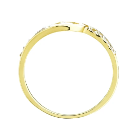Złoty pierścionek z cyrkoniami przeplatany wzór