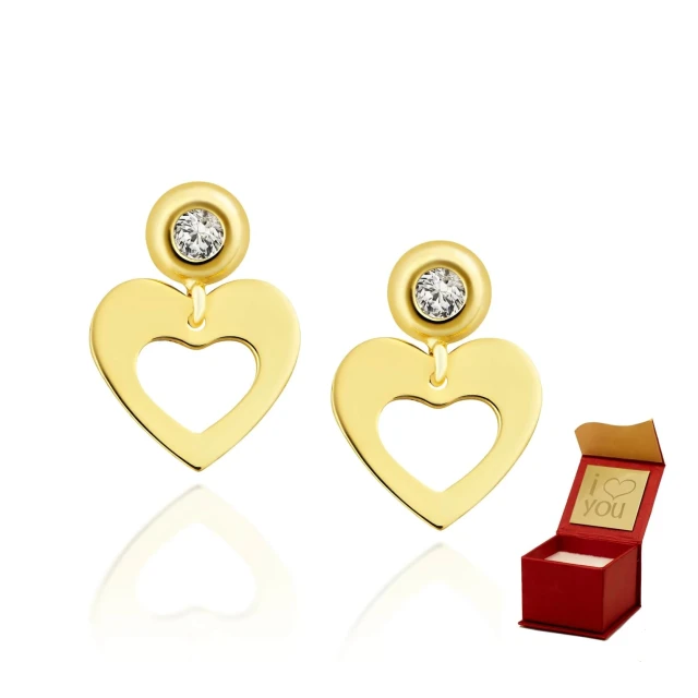 Goldene Ohrringe Herz mit Zirkonia 2,5mm