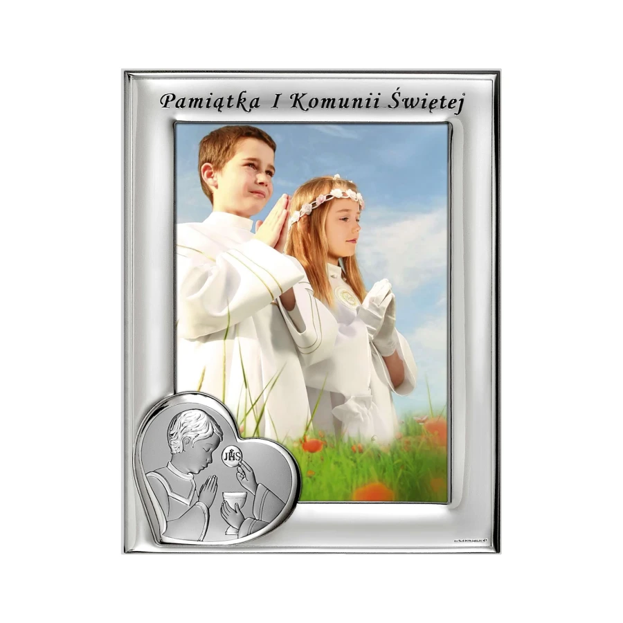 Ramka komunijna dla chłopca srebrna