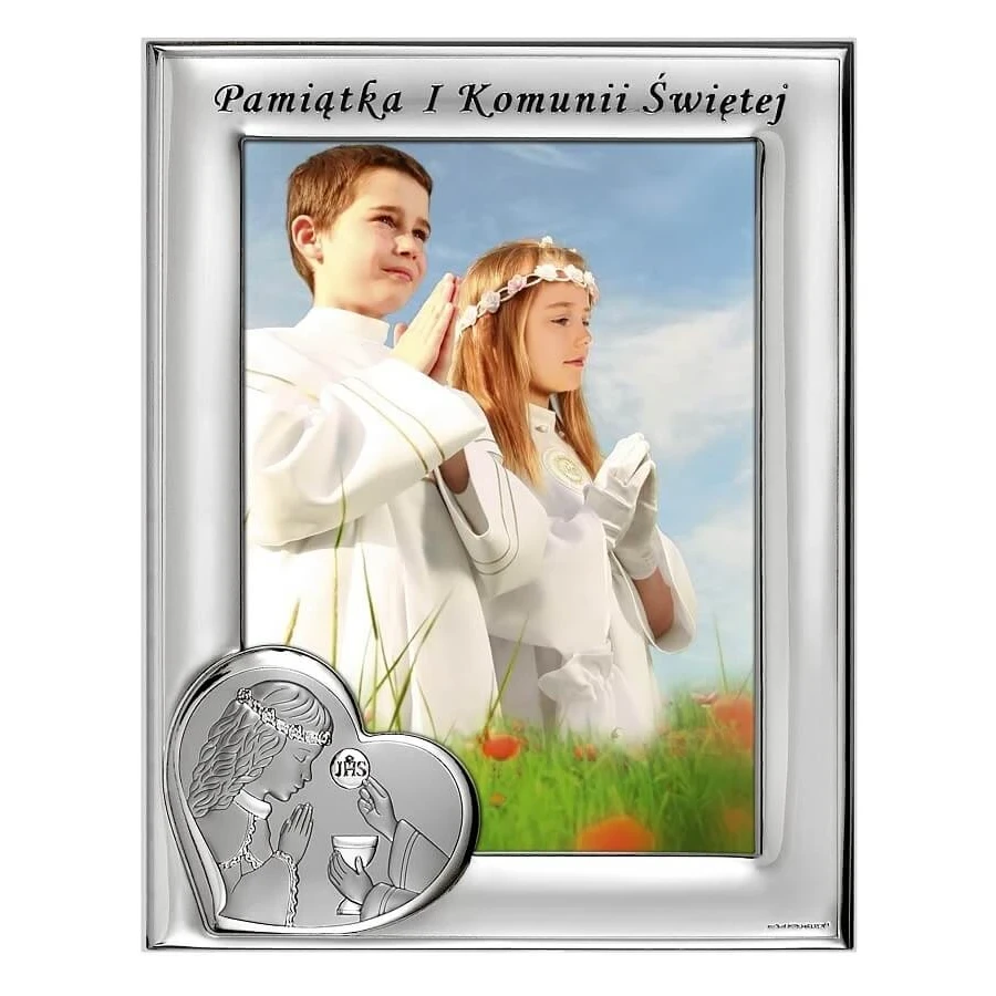 Ramka komunijna dla dziewczynki srebrna