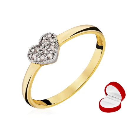 Złoty pierścionek serce z cyrkoniami
