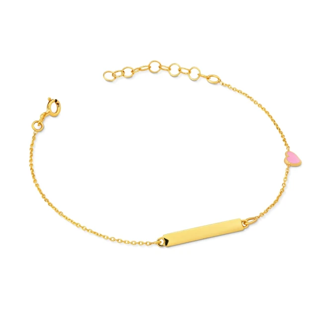 Goldenes Armband mit Plakette und rosa Herz