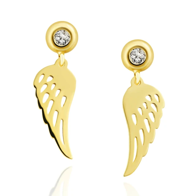 Gold Hängende Ohrringe Flügel aus Zirkonia
