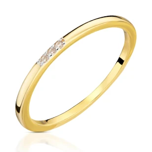 Delikatny złoty pierścionek białe kamienie 585