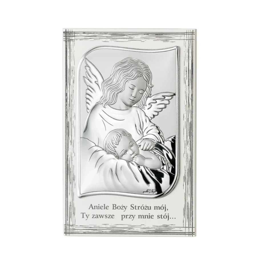 Obrazek Aniołek nad Dzieckiem na Białym Drewnie z Modlitwą