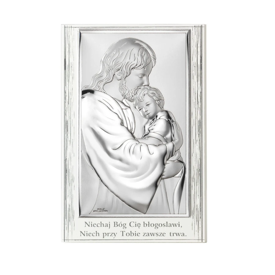 Obrazek Jezus Tulący Dziecko na Białym Drewnie