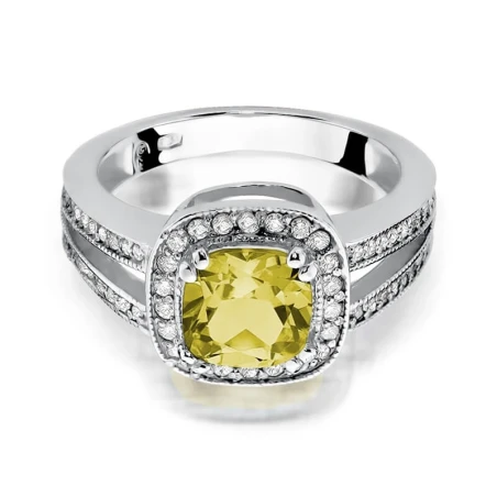 Złoty pierścionek z diamentem Białe złoto EW-307 cytryn