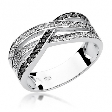 Złoty pierścionek z diamentem Białe złoto EW-215 czarne brylanty