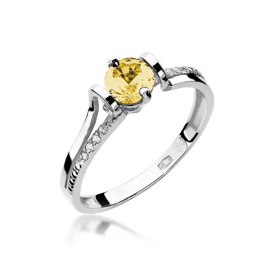Złoty pierścionek z diamentem Białe złoto EW-102 cytryn